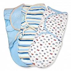 Summer Infant SwaddleMe Конверт для пеленания на липучке (3 шт.) голубой машинки S/M